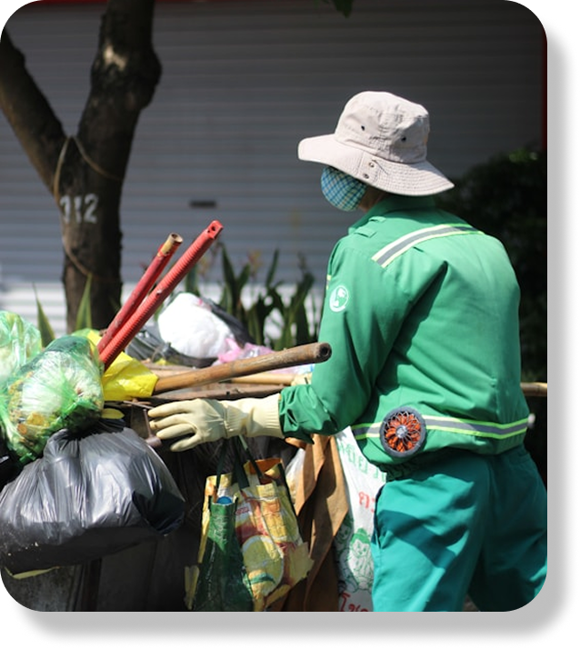Waste worker cleaning